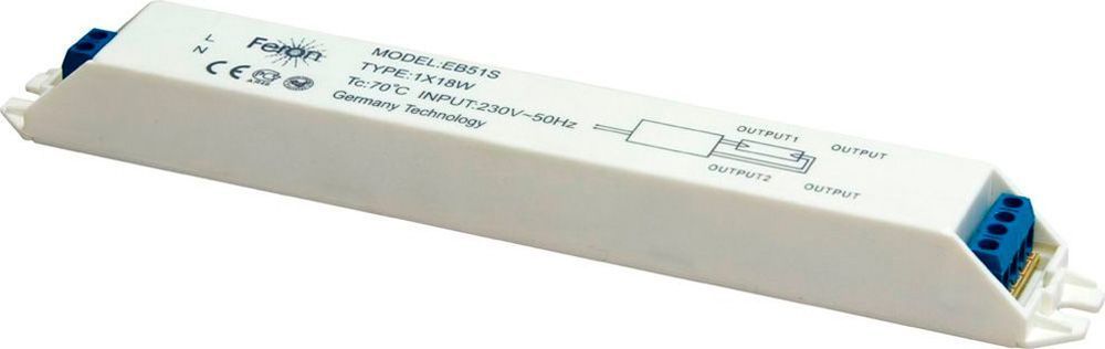 Аппарат пускорегулирующий электронный (балласт), 1*18W T8/G13 230V, EB51S Аппарат пускорегулирующий электронный (балласт), 1*18W T8/G13 230V, EB51S