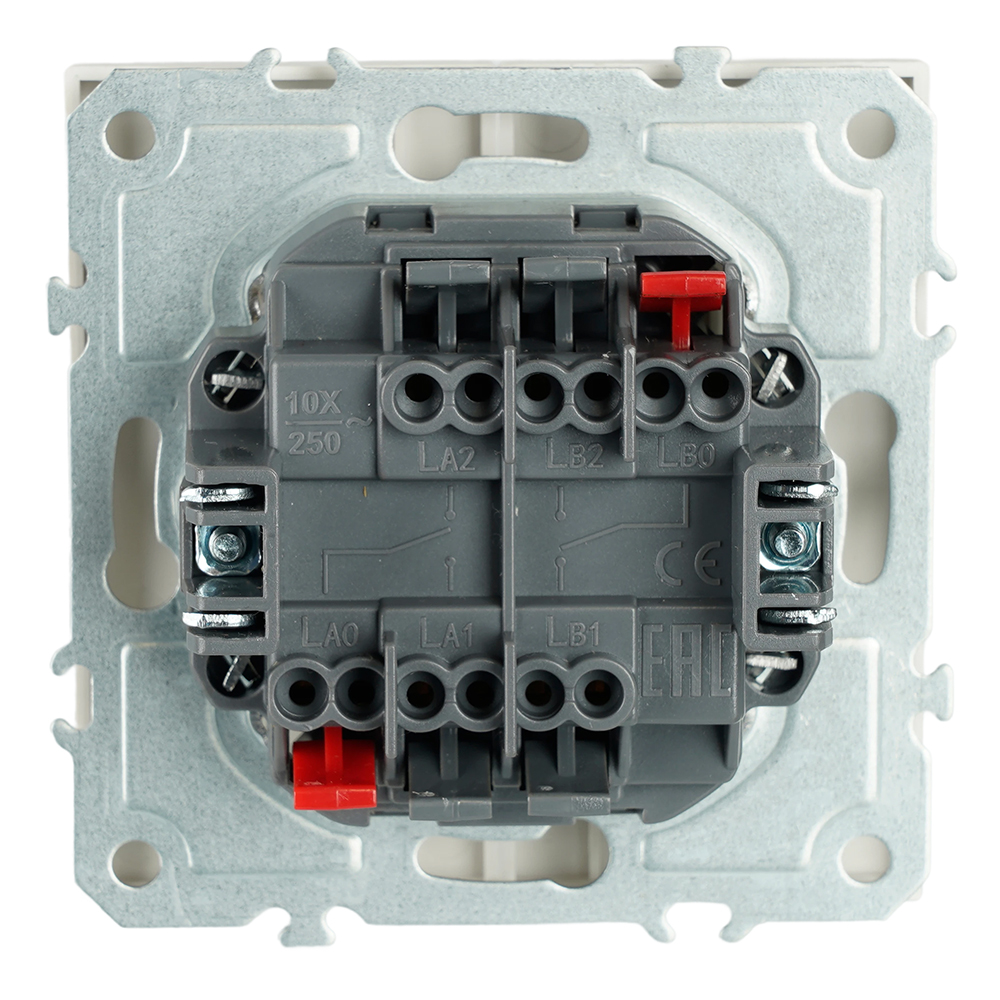 Переключатель 2-клавишный (механизм), СЗК, STEKKER, 250В, 10А, серия Эмили, RSW10-5107-01ZK, белый фарфор, soft touch