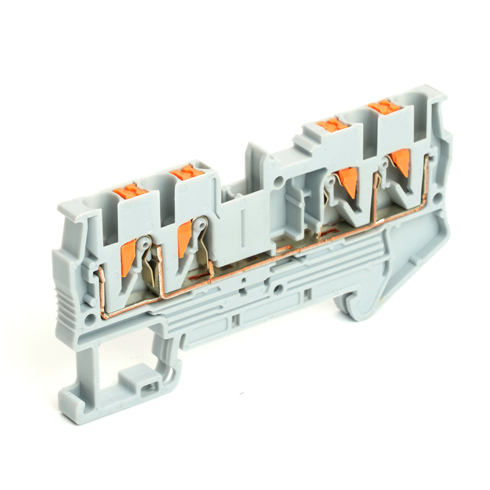Зажим пружинный, 4-проводной проходной ЗНИ - 2,5 ,JXB PT 2,5 , серый LD574-1-25
