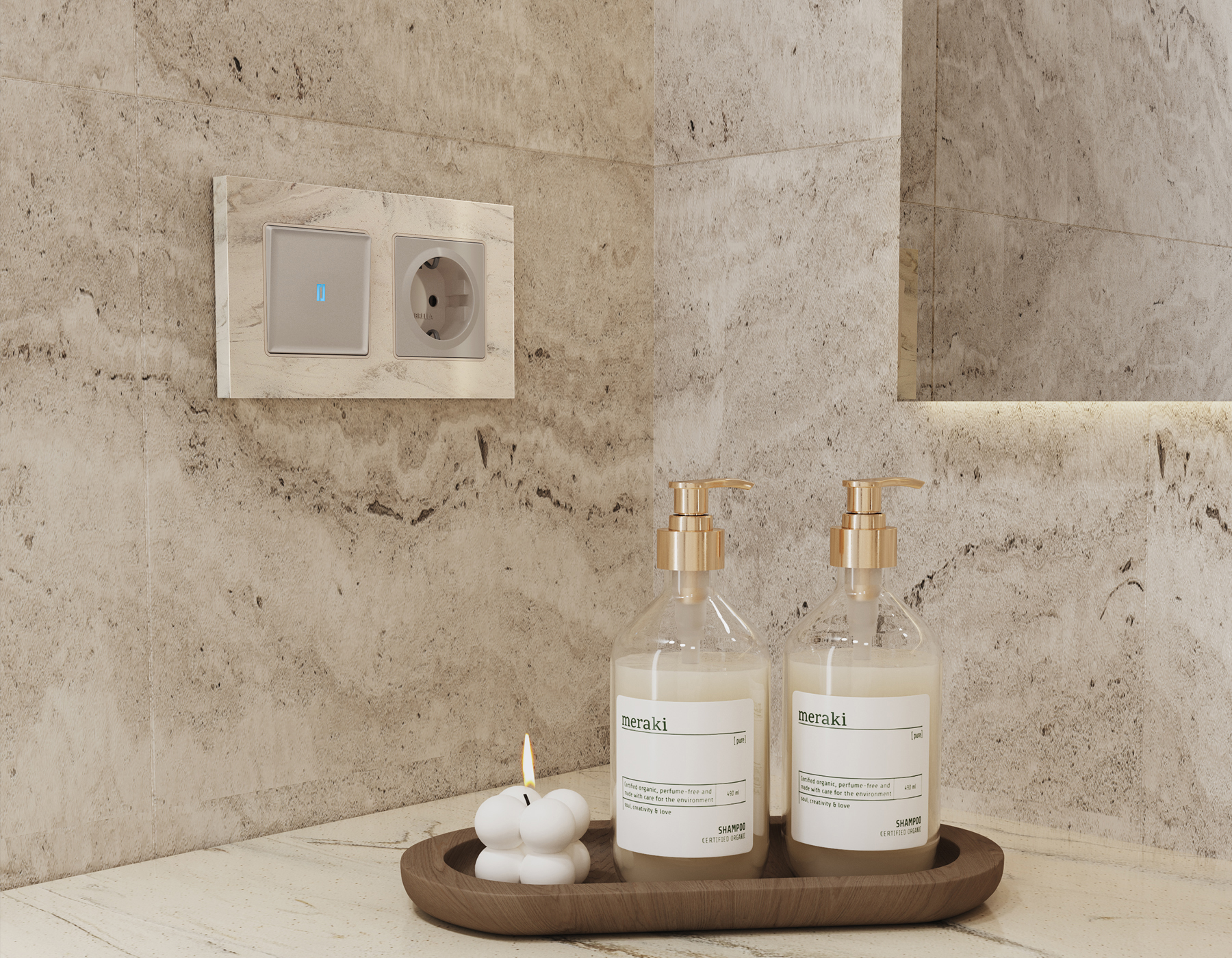 MA362020 Комплект механизма 1-кл выключателя с подсветкой 10000K ALFA Серо-бежевый матовый QUANT (AP3620, VM101, G17B)