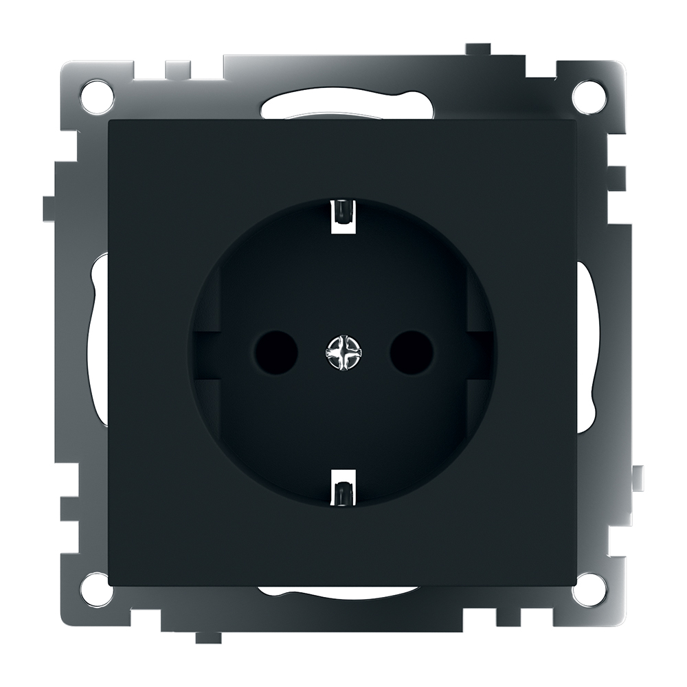 Розетка 1-местная с/з (механизм), STEKKER GLS16-7110-05, 250В, 16А с защитной шторкой, серия Катрин, черный