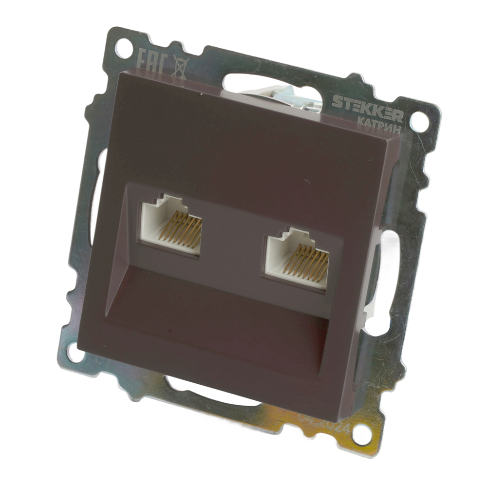 Розетка компьютерная 2-местная RJ-45 (механизм) STEKKER GLS00-7109-04, серия Катрин, шоколад
