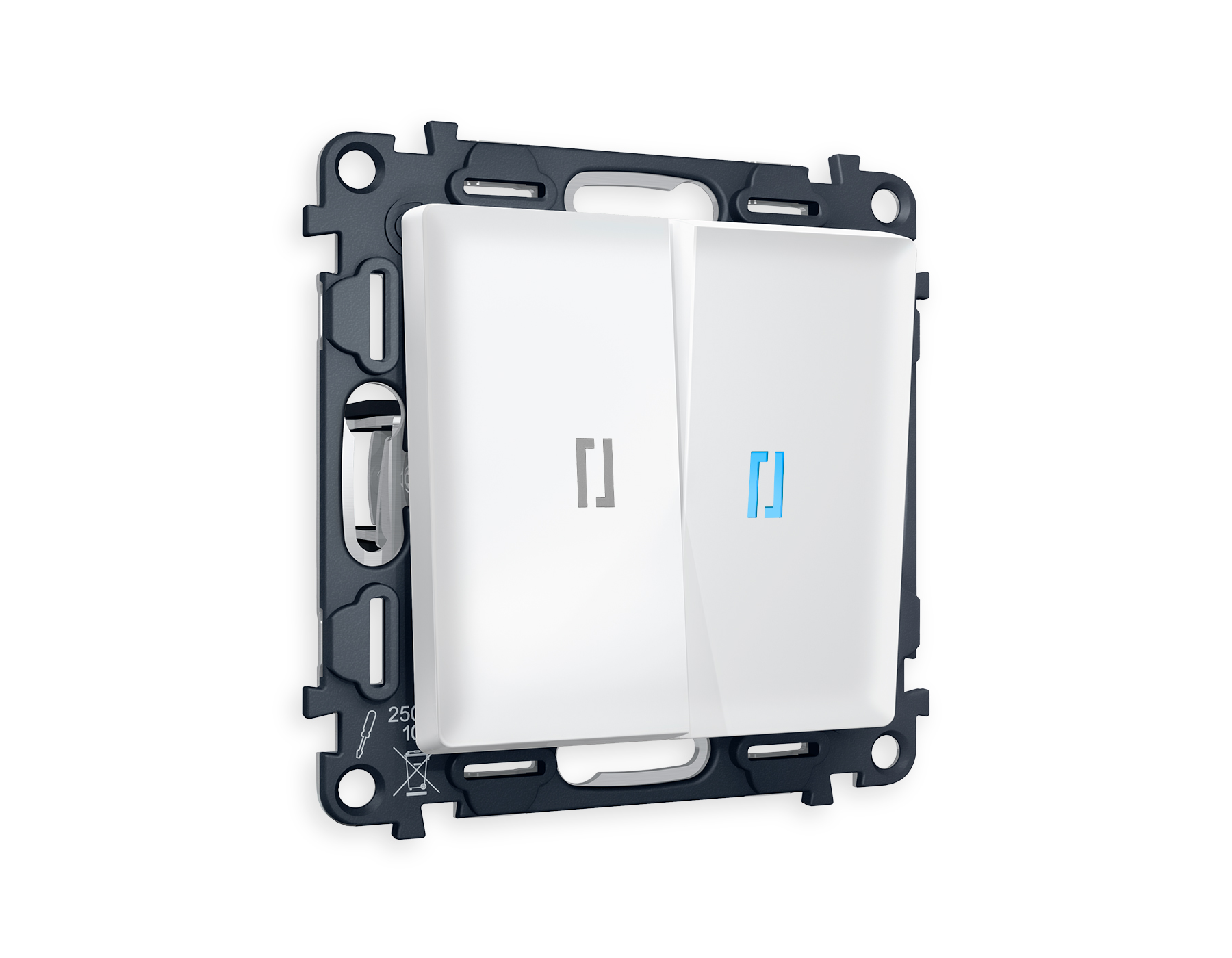 MA124020 Комплект механизма 2-кл выключателя с подсветкой 10000K ALFA Белый матовый QUANT (AP1240, VM115, G17B)