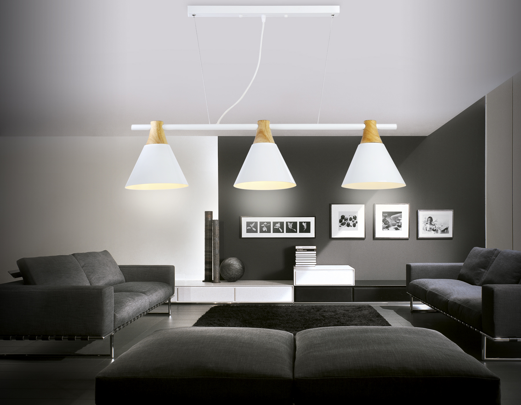 Подвесной светильник TR8196/3 WH/LW белый/светлое дерево E27*3 max 40W 880*200*1010