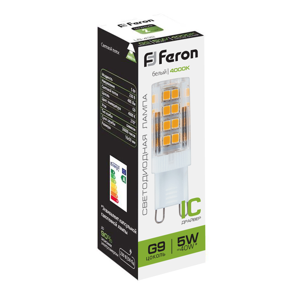 Лампа светодиодная Feron LB-432 G9 5W 4000K Лампа светодиодная Feron LB-432 G9 5W 4000K