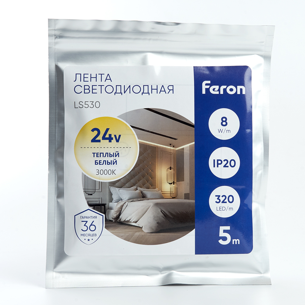 Светодиодная LED лента Feron LS530, 320SMD(2110)/м 8Вт/м 24V 5000*8*1.8мм 3000К Светодиодная LED лента Feron LS530, 320SMD(2110)/м 8Вт/м 24V 5000*8*1.8мм 3000К