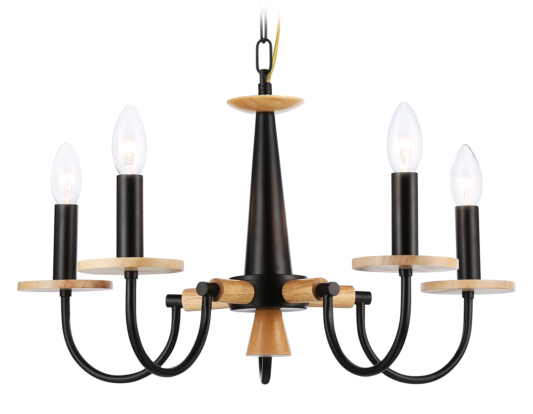 Светильник подвесной Ambrella TR9593/5 BK/LW черный/светлое дерево E14/5 max 40W D555*660