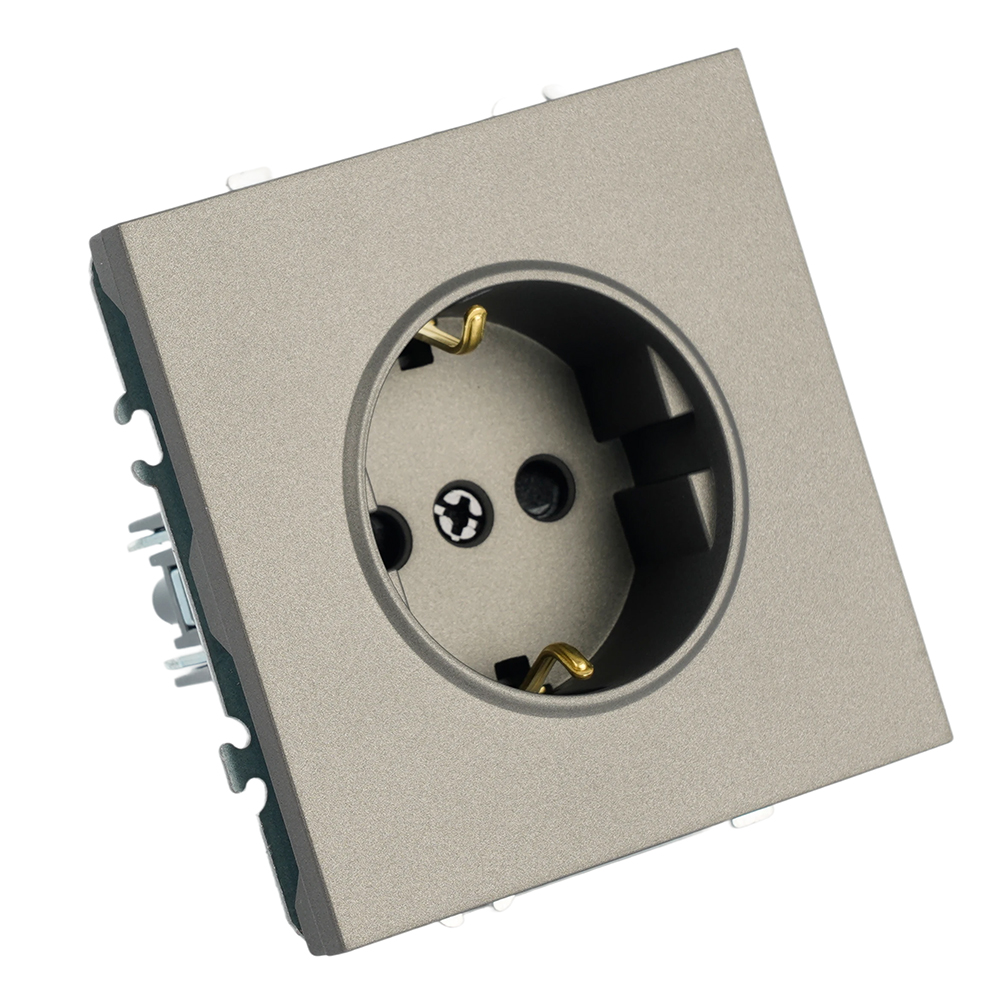 Розетка 1-местная с защитной шторкой с/з (механизм), STEKKER, 250В, 16А, серия Эмили, RST16-5110-09, антрацит, soft touch