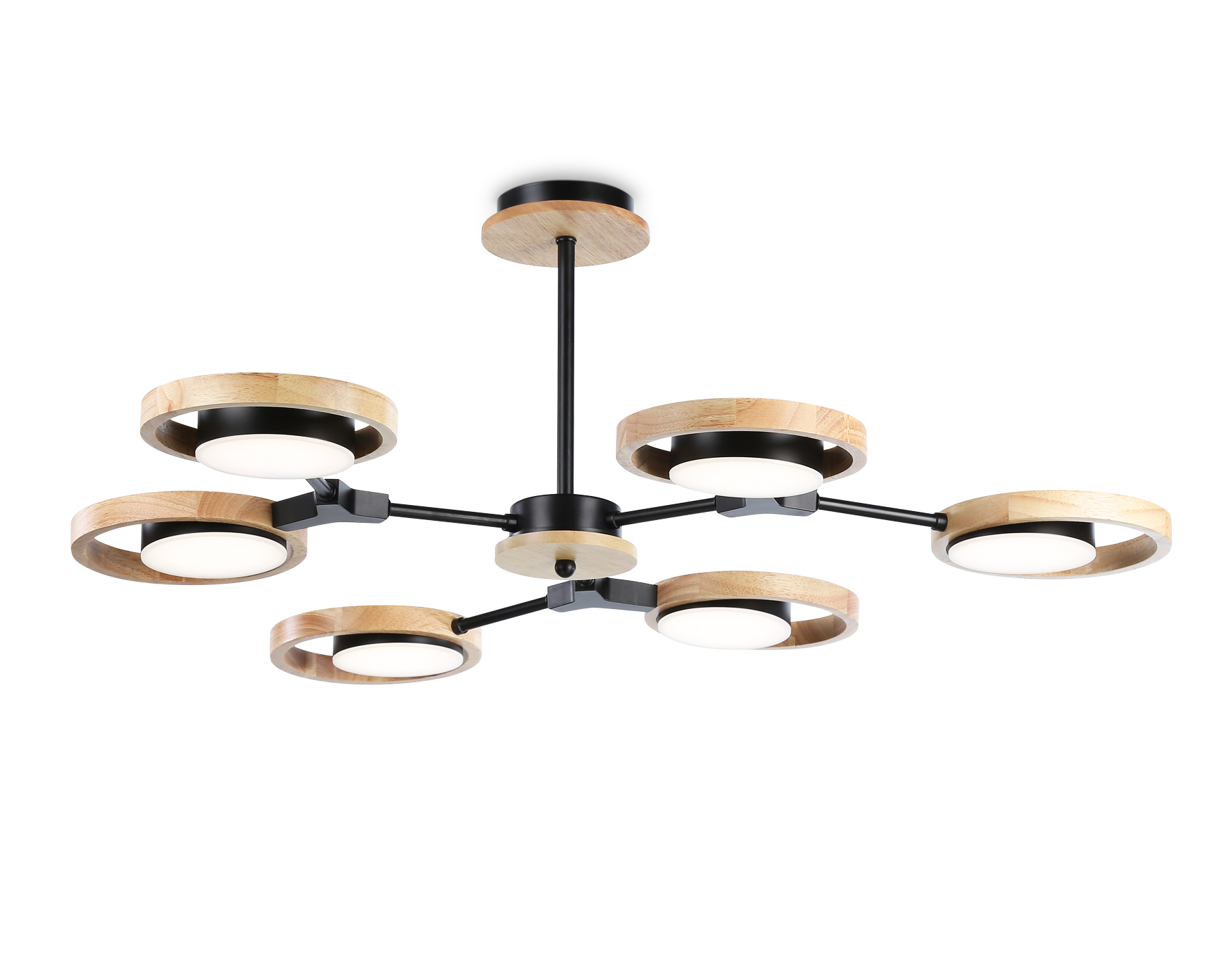 Потолочный светильник Ambrella FL51619/6 BK/LW черный/светлое дерево 3000K/4200K/6400K 42W D825*285 (Без ПДУ)