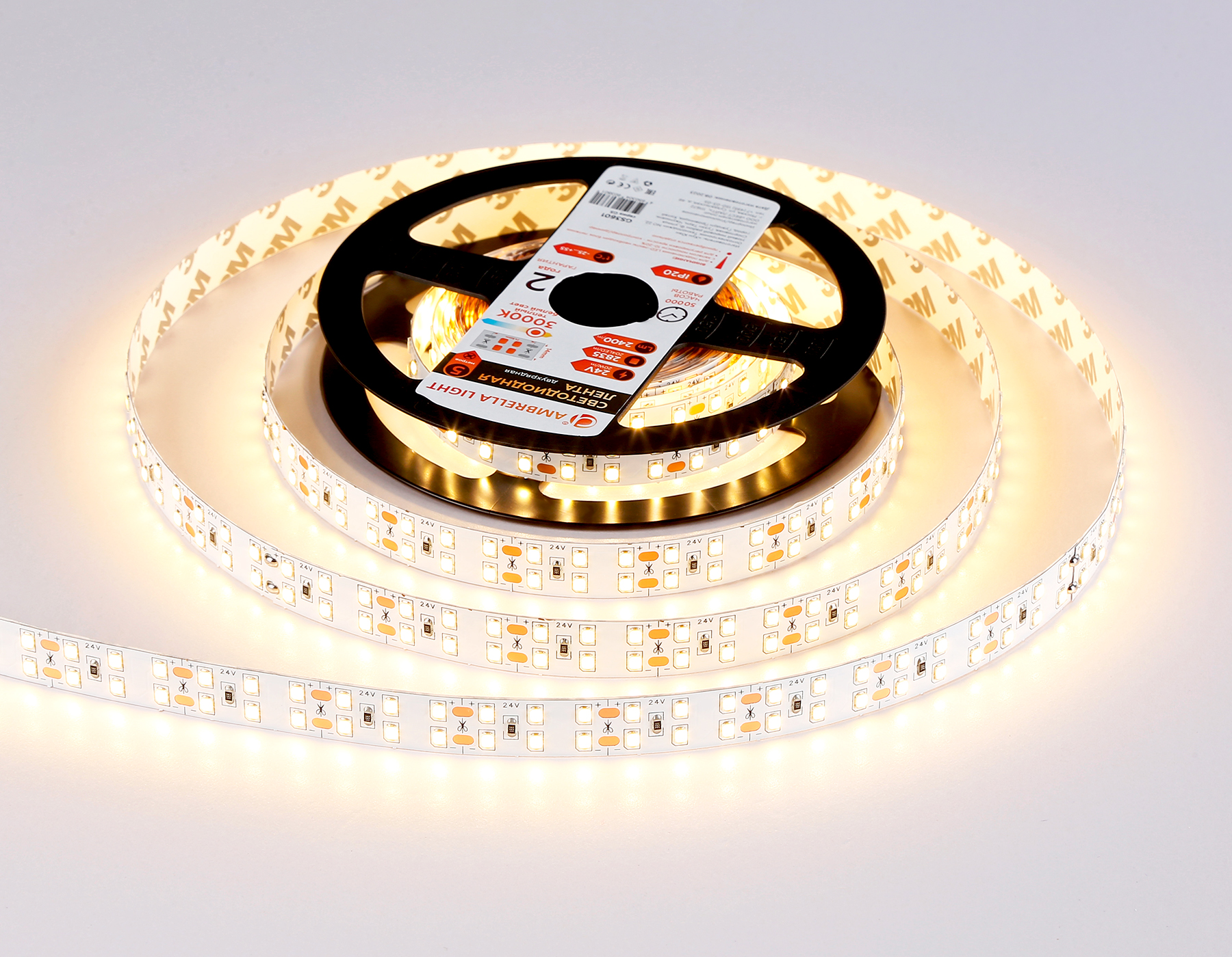 GS3601 2835 204Led/ 20W m/ 24V IP20 3000K/ 5000*14*1.2mm (2 конт.) GS3601 2835 204Led/ 20W m/ 24V IP20 3000K/ 5000*14*1.2mm (2 конт.)