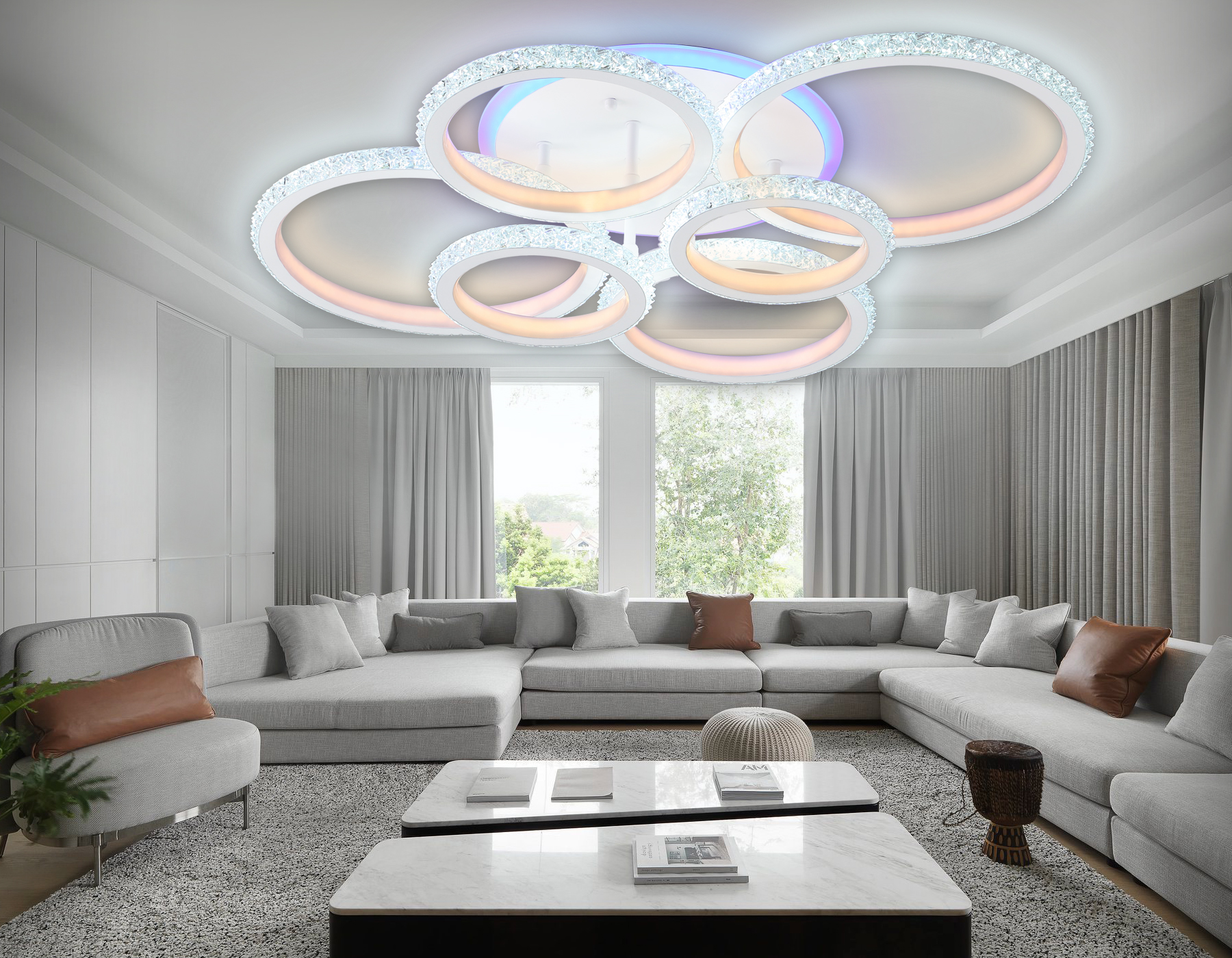 Потолочный LED светильник FA9528/2+2+2 WH белый 160W 6400K/3000K+RGB 720*540*140 (ПДУ РАДИО 2.4G)