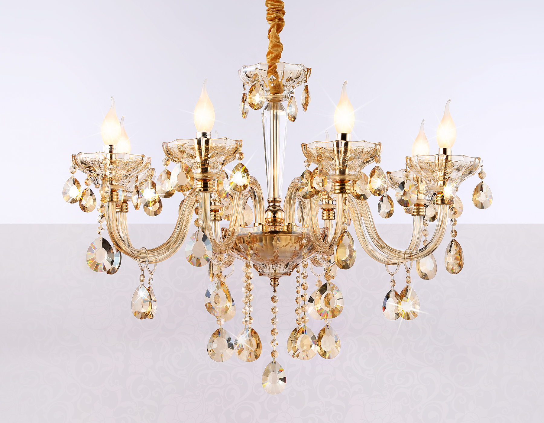 Подвесная люстра TR4907/8 GD/TI золото/янтарь E14/8 max 40W D760*639