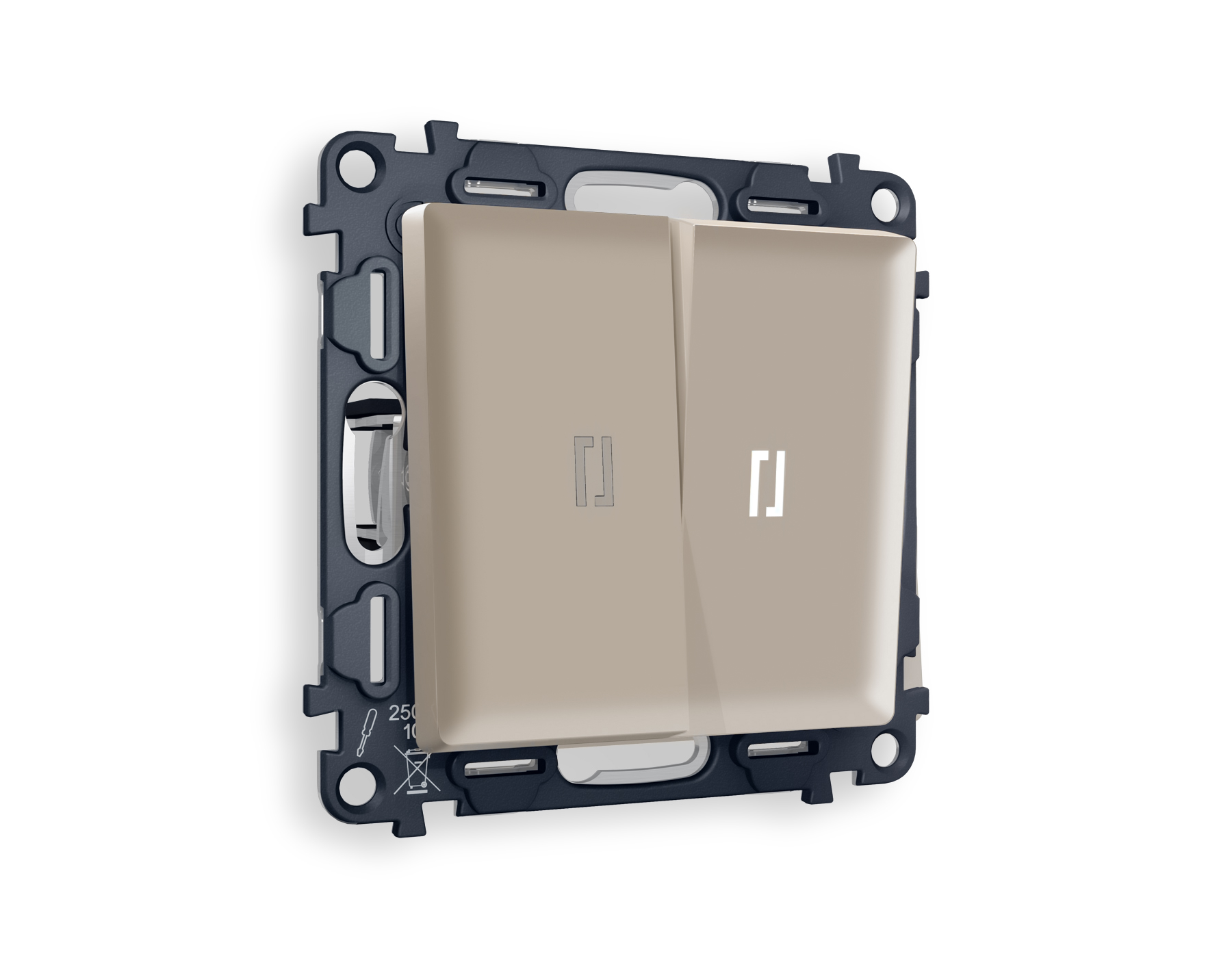 MA364035 Комплект механизма 2-кл проходного выключателя с подсветкой 5600K ALFA Серо-бежевый матовый QUANT (AP3640, VM120, G25W)