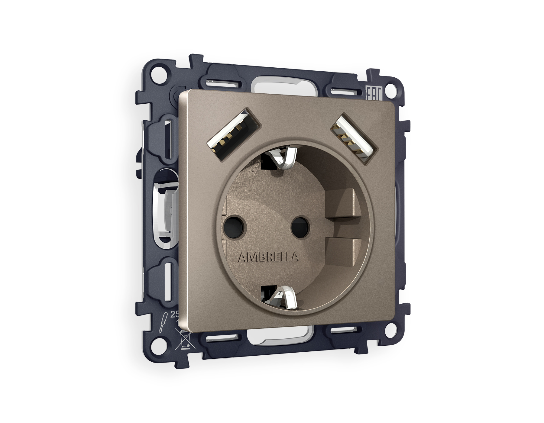 MA639010 Комплект механизма электрической розетки ALFA Темная бронза матовый 2USB A+A 18W (быстрая зарядка) с/з QUANT (AP6390, VM155)