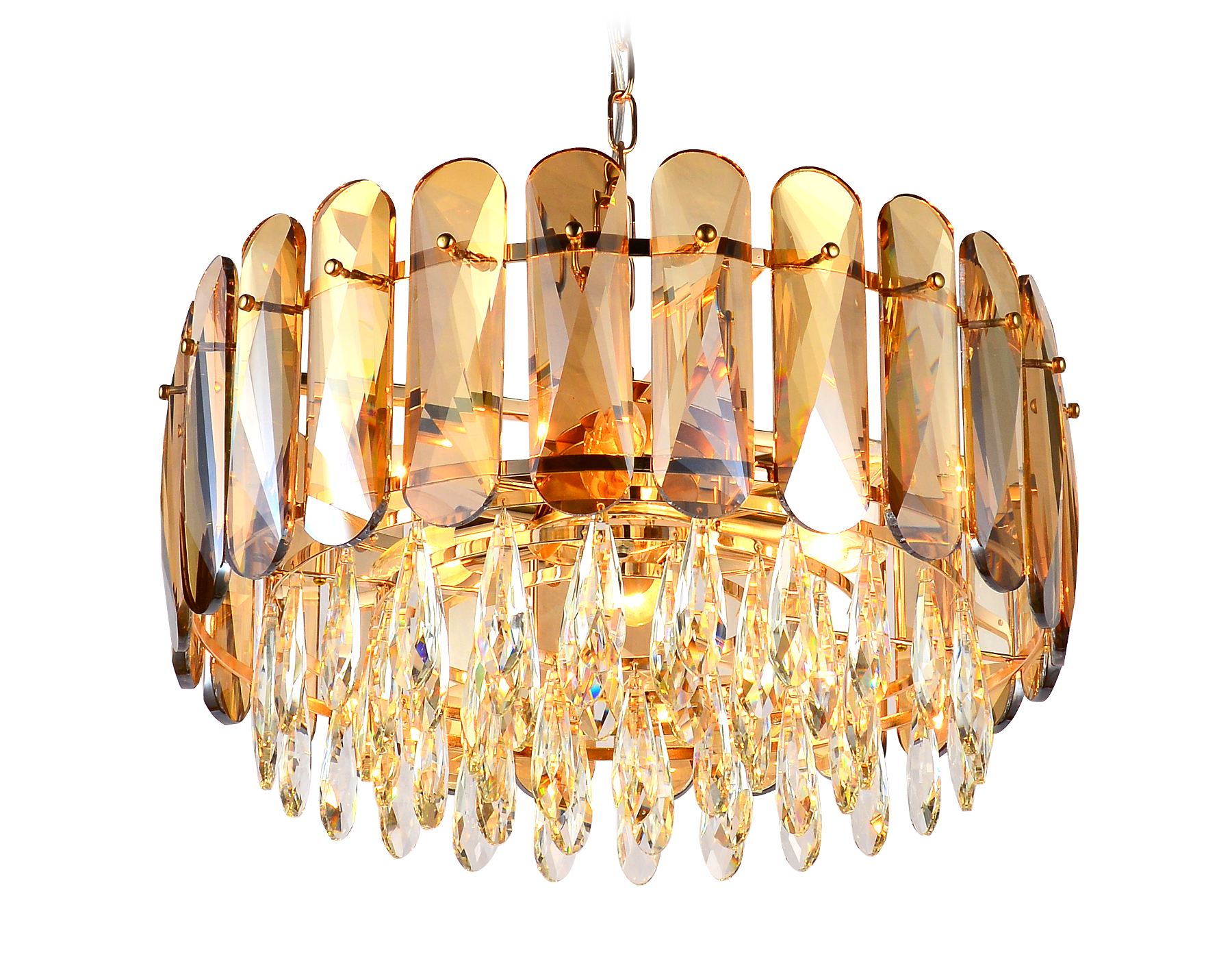 Подвесная люстра Ambrella TR5071/6 GD/TI/CL золото/янтарь/прозрачный E14/6 max 40W D500*950