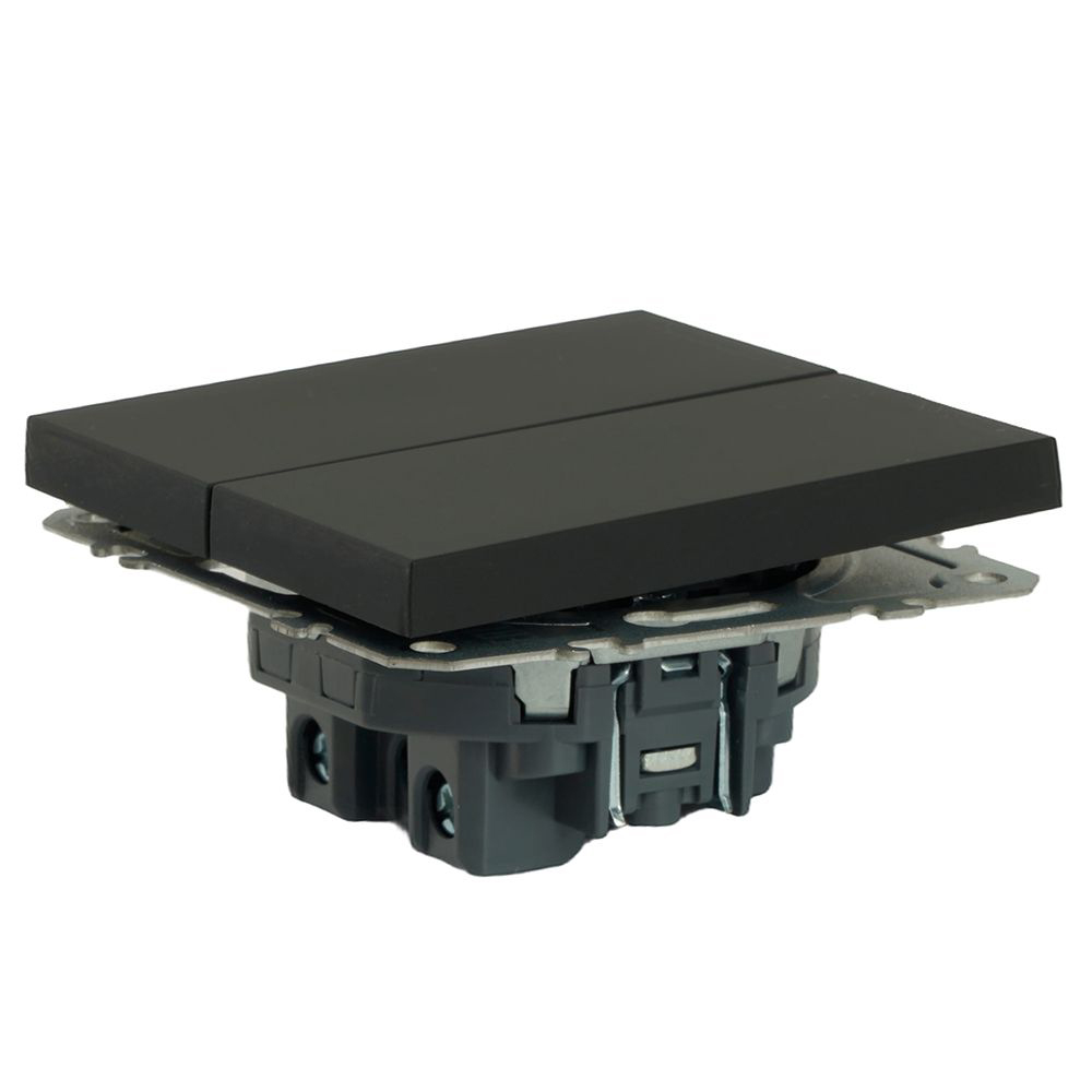 Переключатель перекрестный 2-клавишный (механизм), STEKKER, 250В, 10А, серия Эмили, RSW10-5111-01, черный уголь, soft touch