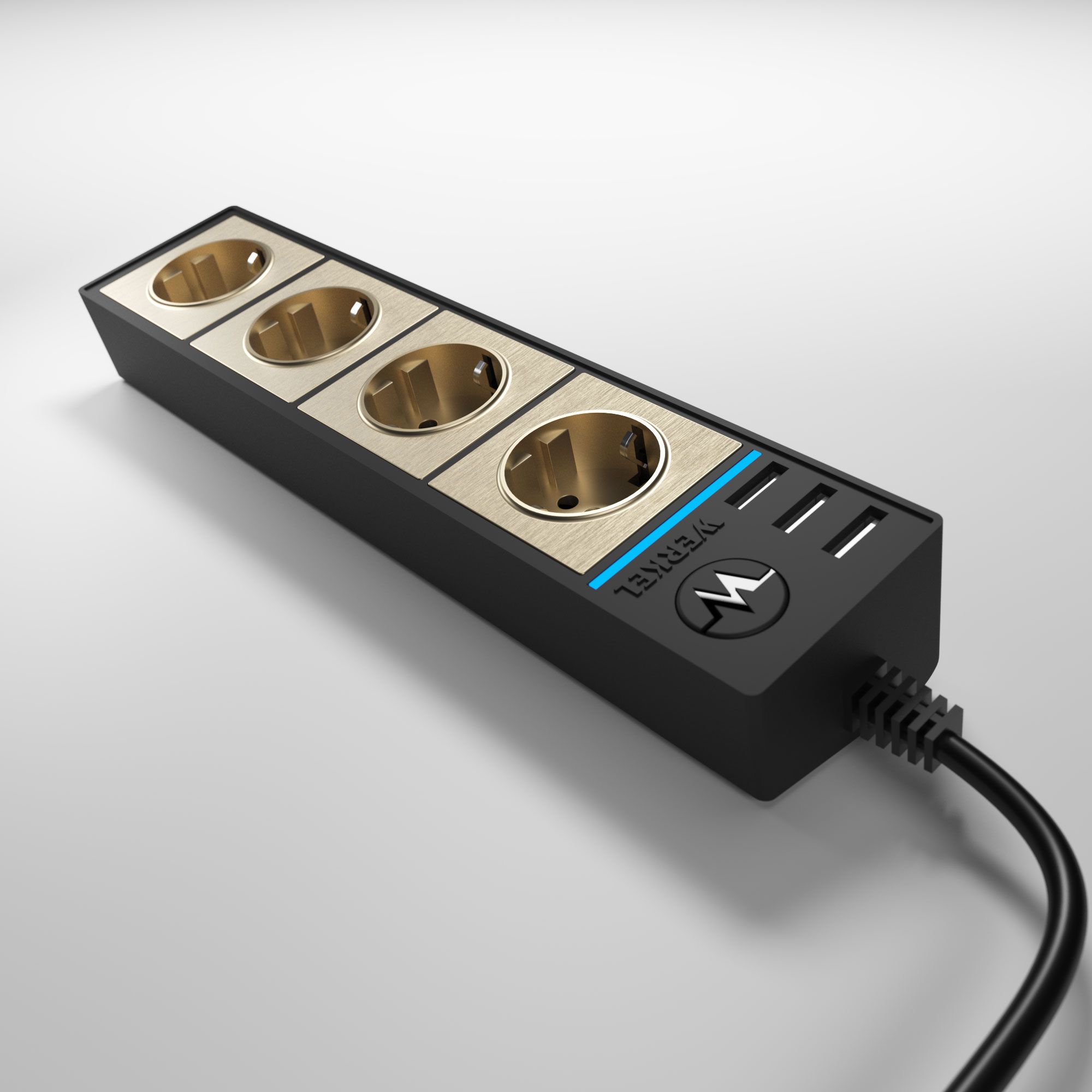 Розеточный блок WERKEL 4-х местный + 3 USB черный/шампань рифленый (WL20-04-03) / W6514944 / a041433