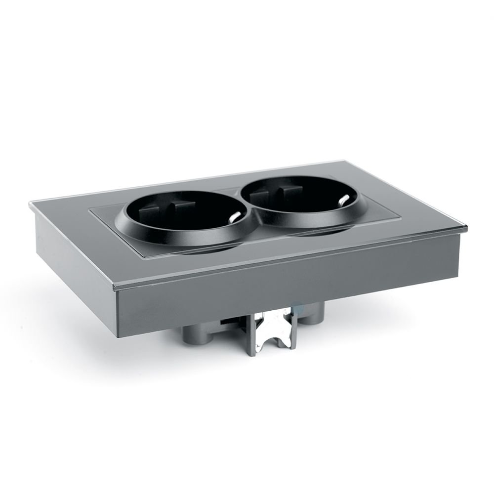 Розетка 2-местная с защитной шторкой с/з STEKKER GLS16-7014-05, серия Катрин, черный