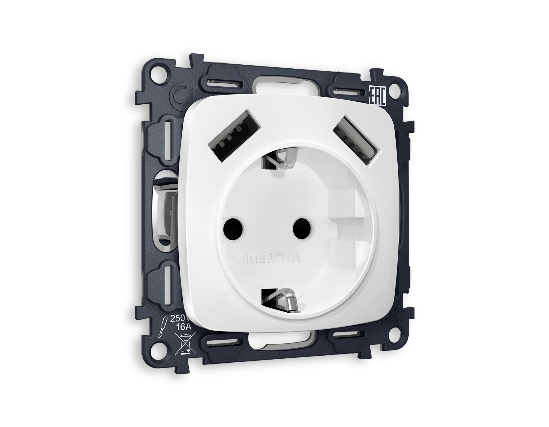 MO129010 Комплект механизма электрической розетки OMEGA Белый матовый 2USB A+A 18W (быстрая зарядка) с/з QUANT (OP1290, VM155)