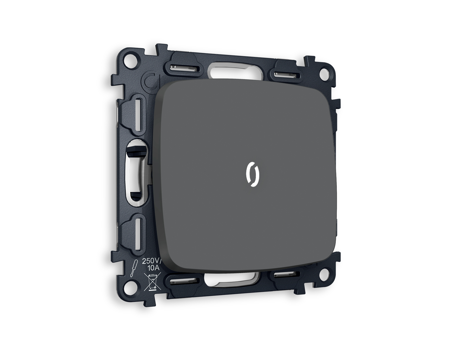 MO902035 Комплект механизма 1-кл проходного выключателя с подсветкой 5600K OMEGA Графит мягкое касание QUANT (OP9020, VM105, G25W)