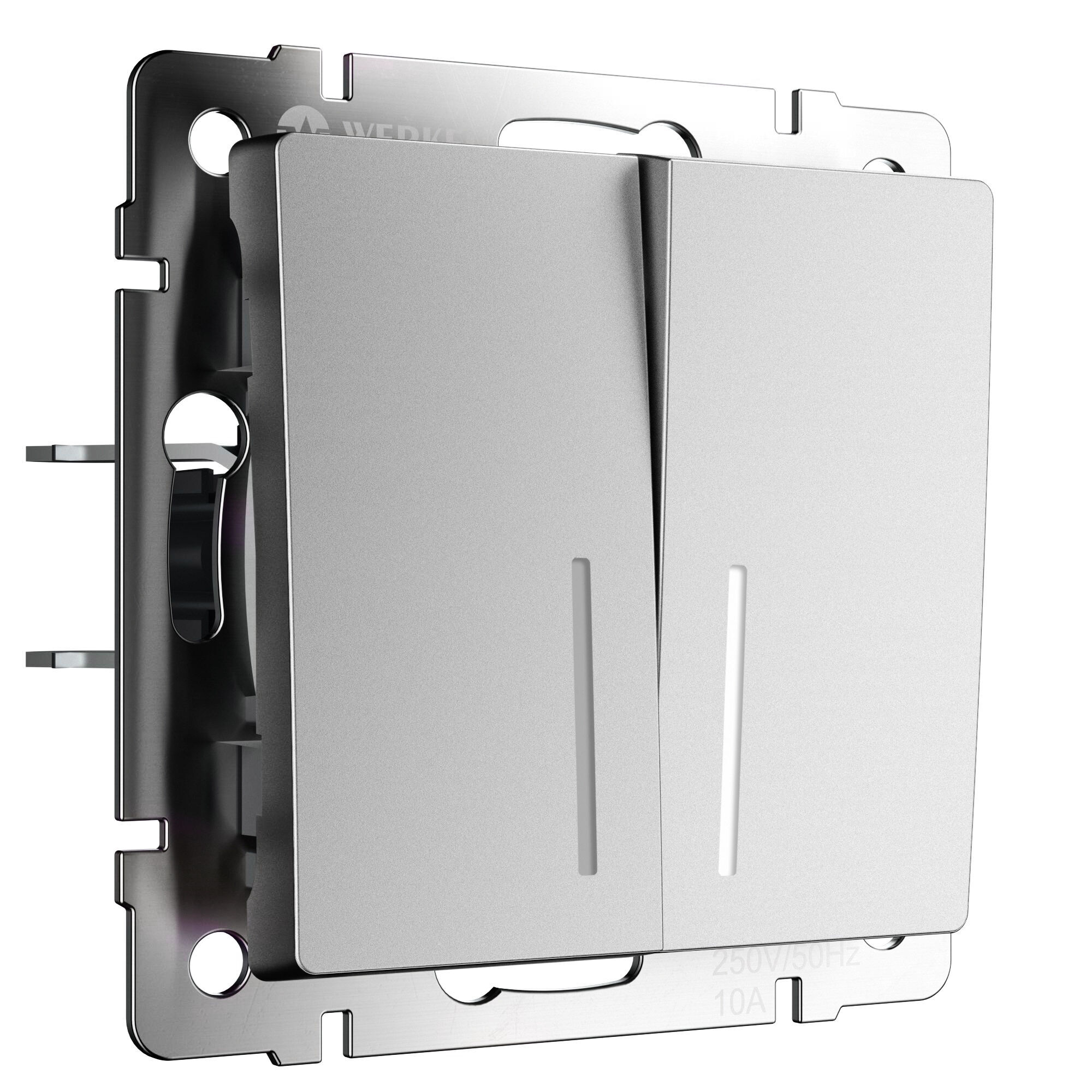 Выключатель двухклавишный с подсветкой Werkel (серебряный матовый) W1120165