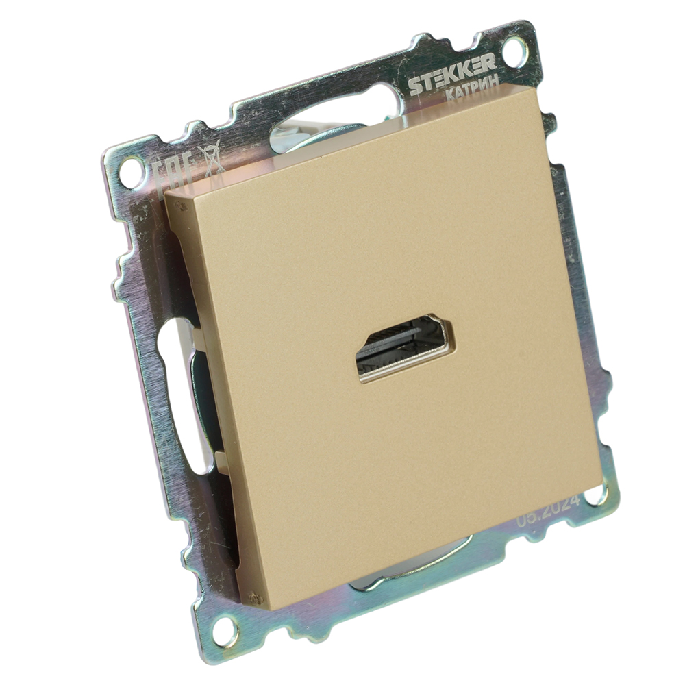 Розетка HDMI 2.1, Type A (механизм), STEKKER, GLS00-7118-08, серия Катрин, золото