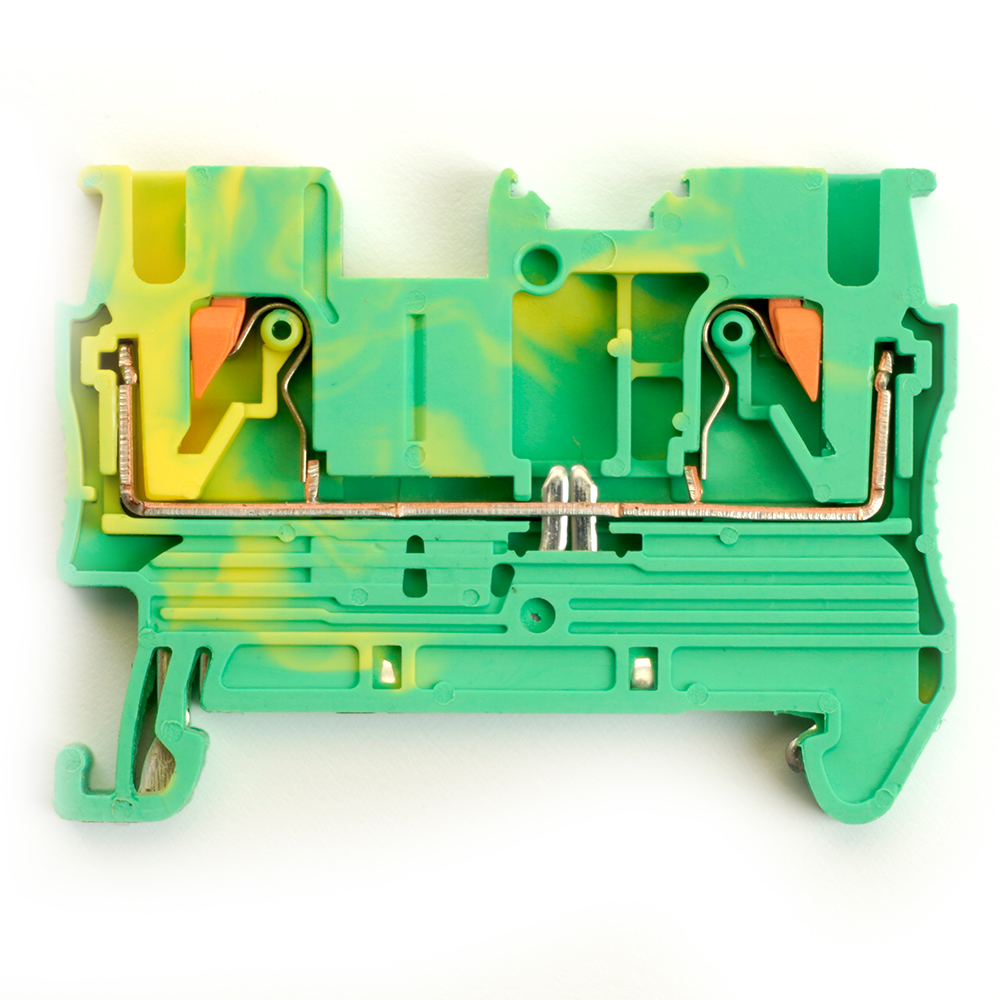 Зажим пружинный, 2-проводной проходной ЗНИ - 2,5 , JXB PT  2,5 , желтый, зеленый LD572-1-25