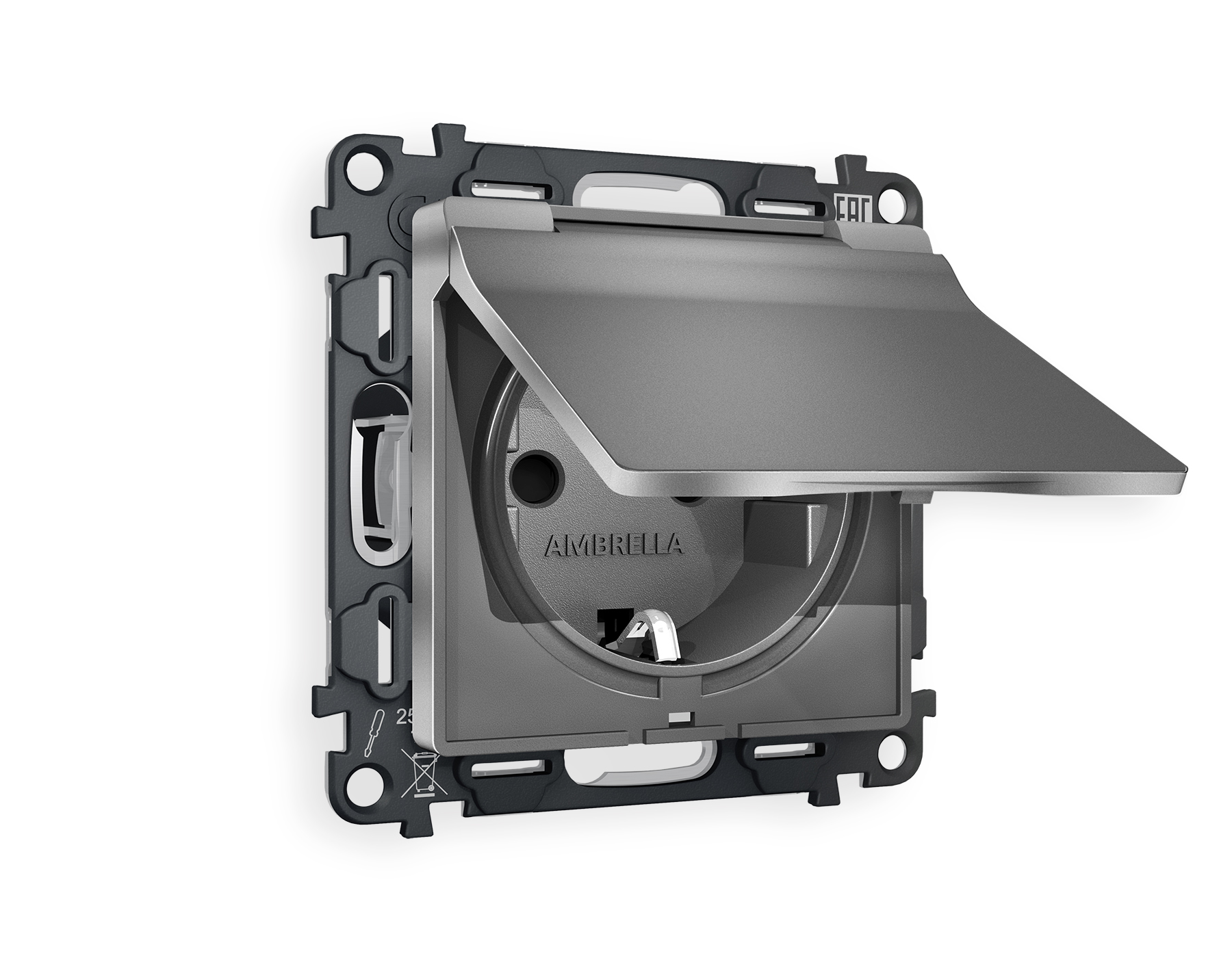 MA658010 Комплект механизма электрической розетки ALFA Антрацит серый с/з с шторками и крышкой IP44 QUANT (AP6580, VM141)