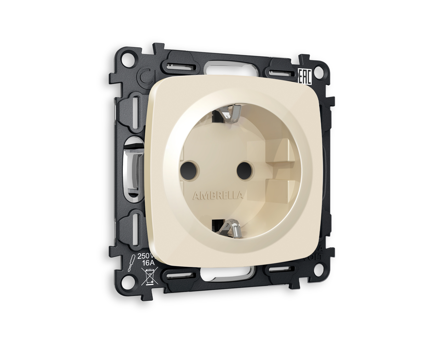 MO307010 Комплект механизма электрической розетки OMEGA Бежевый глянец с/з с шторками QUANT (OP3070, VM141)