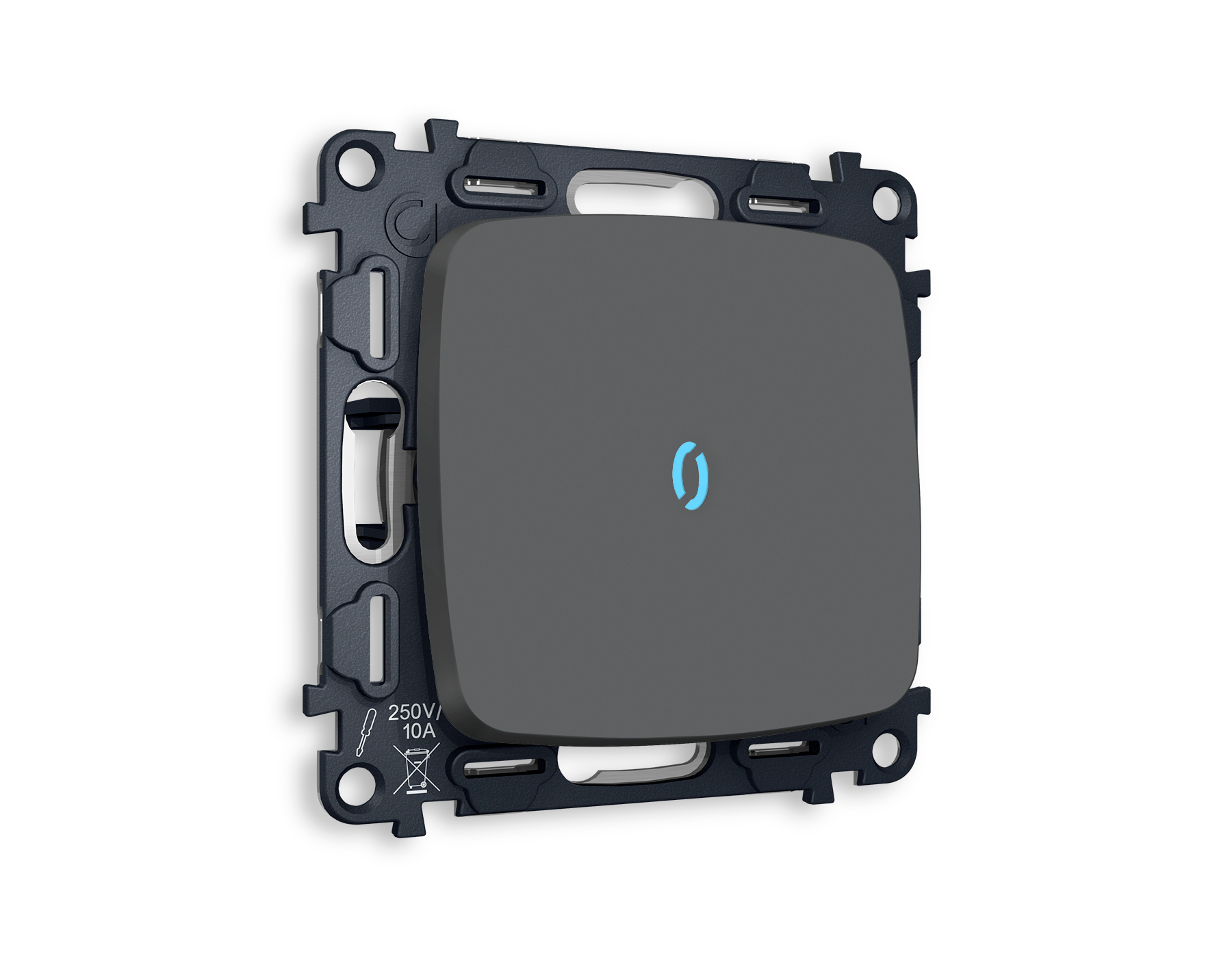 MO902020 Комплект механизма 1-кл выключателя с подсветкой 10000K OMEGA Графит мягкое касание  QUANT (OP9020, VM101, G17B)