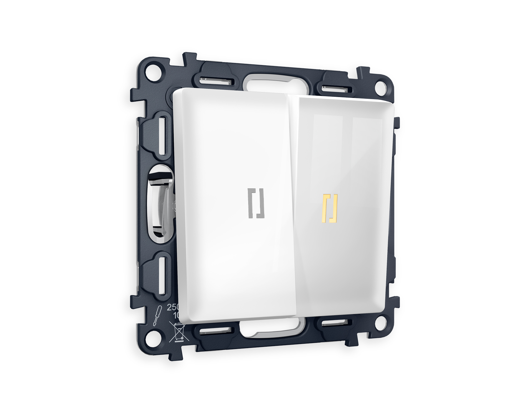 MA104030 Комплект механизма 2-кл проходного выключателя с подсветкой 3200K ALFA Белый глянец QUANT (AP1040, VM120, G22Y)