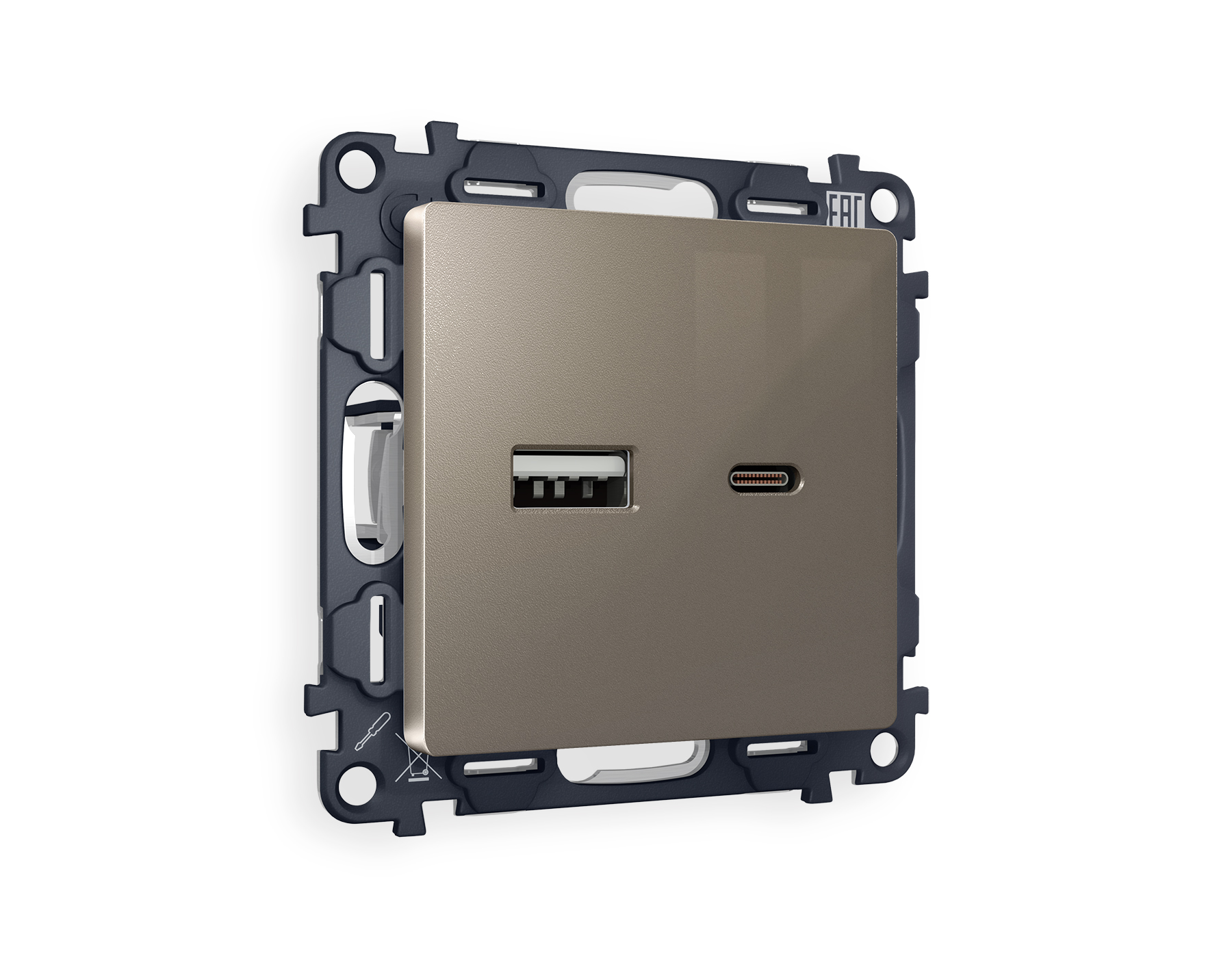 MA641010 Комплект механизма розетки ALFA Темная бронза матовый 2USB A+C 20W (быстрая зарядка) QUANT (AP6410, VM177)