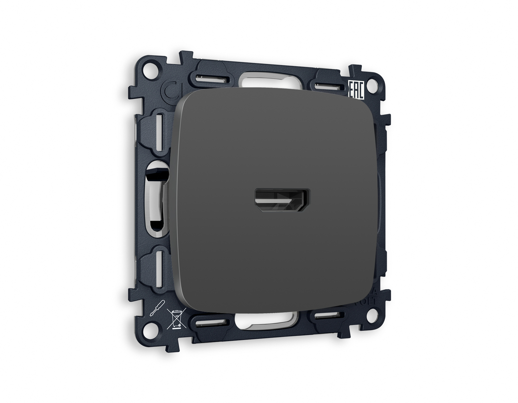 MO914010 Комплект механизма розетки HDMI 2.0 OMEGA Графит мягкое касание 40V/500mA 2.0GHz 5-18Gbit/s QUANT (OP9140, VM222)