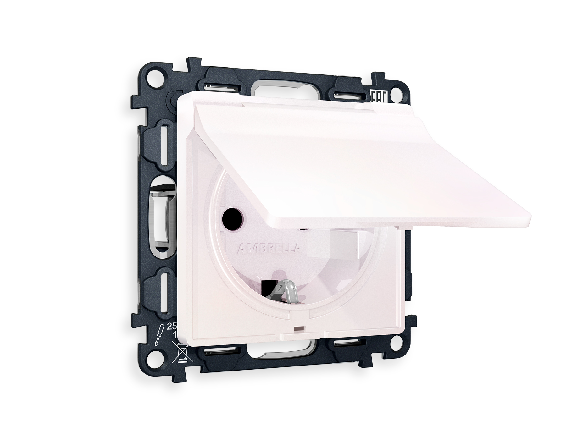 MA208010 Комплект механизма электрической розетки ALFA Жемчуг с/з с шторками и крышкой IP44 QUANT (AP2080, VM141)