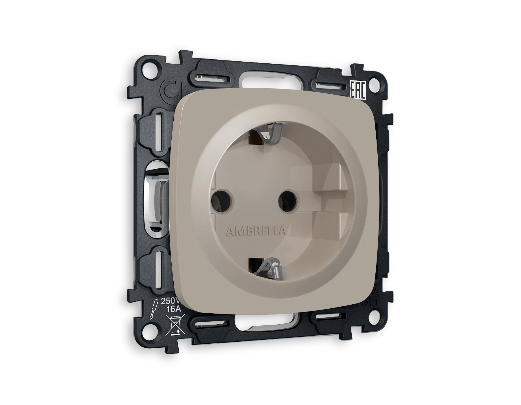 MO366010 Комплект механизма электрической розетки OMEGA Серо-бежевый матовый с/з на винтовых зажимах QUANT (OP3660, VM141)