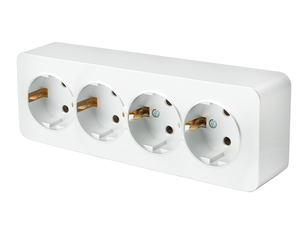 Розетка 4-местная с/з открытой установки, STEKKER, 250В, 16А, IP20, серия София, белый, MST16-14-01