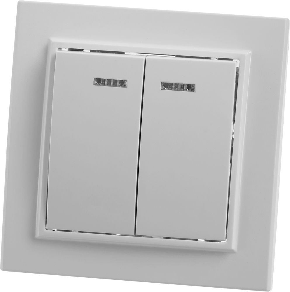 Выключатель 2-клавишный c индикатором PSW10-9002-01 220V, 10А, серия Эрна, белый 39042