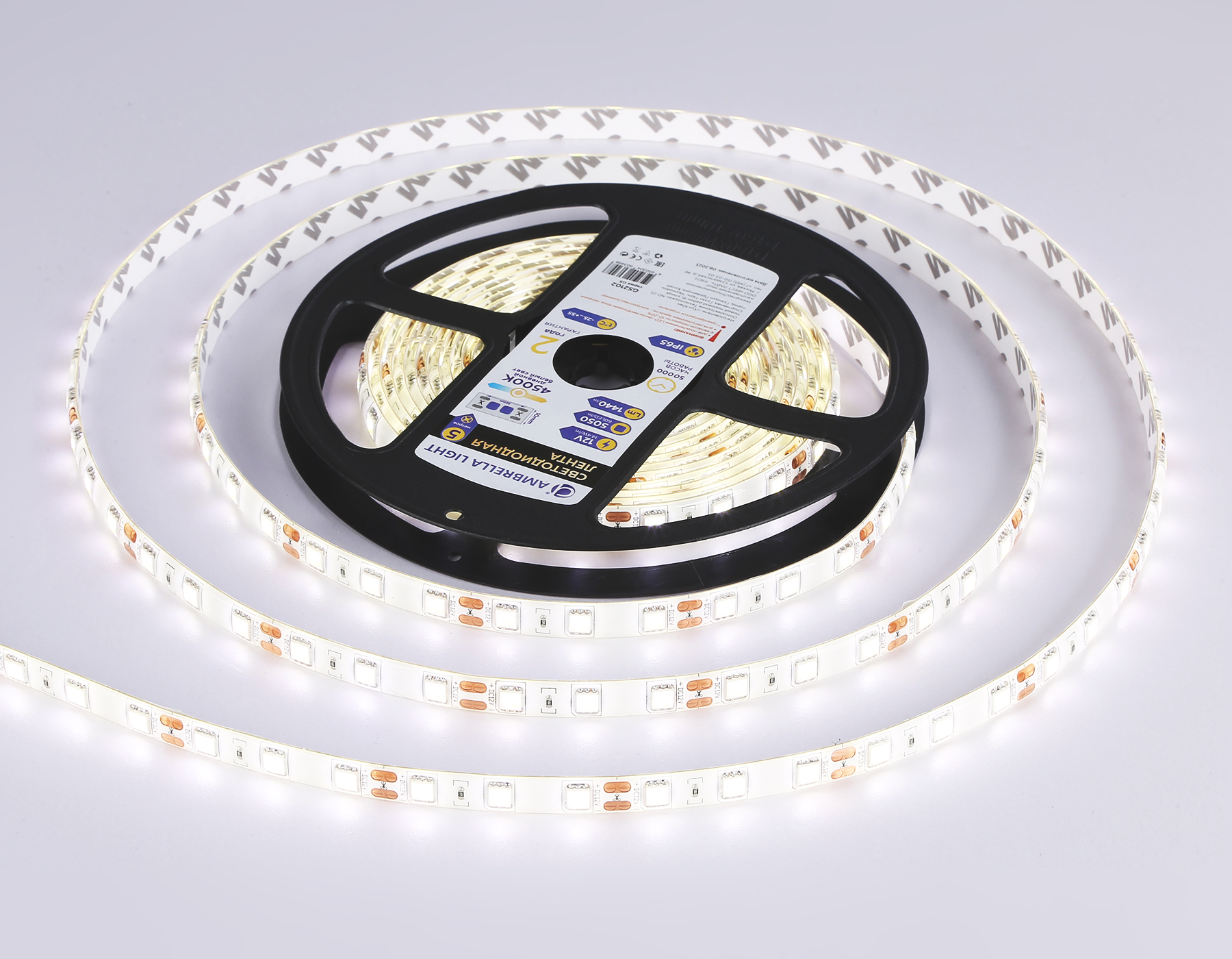 GS2102 5050 60Led/ 14.4W m/ 12V IP65 4500K/ 5000*10*2.87mm (2 конт.)