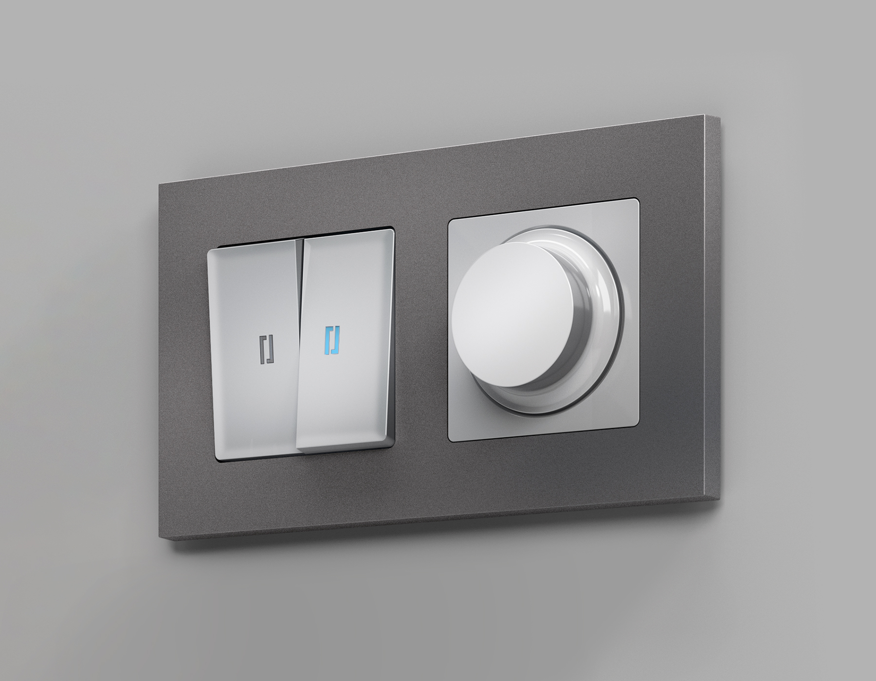 MA404040 Комплект механизма 2-кл проходного выключателя с подсветкой 10000K ALFA Серебро глянец QUANT (AP4040, VM120, G29B)