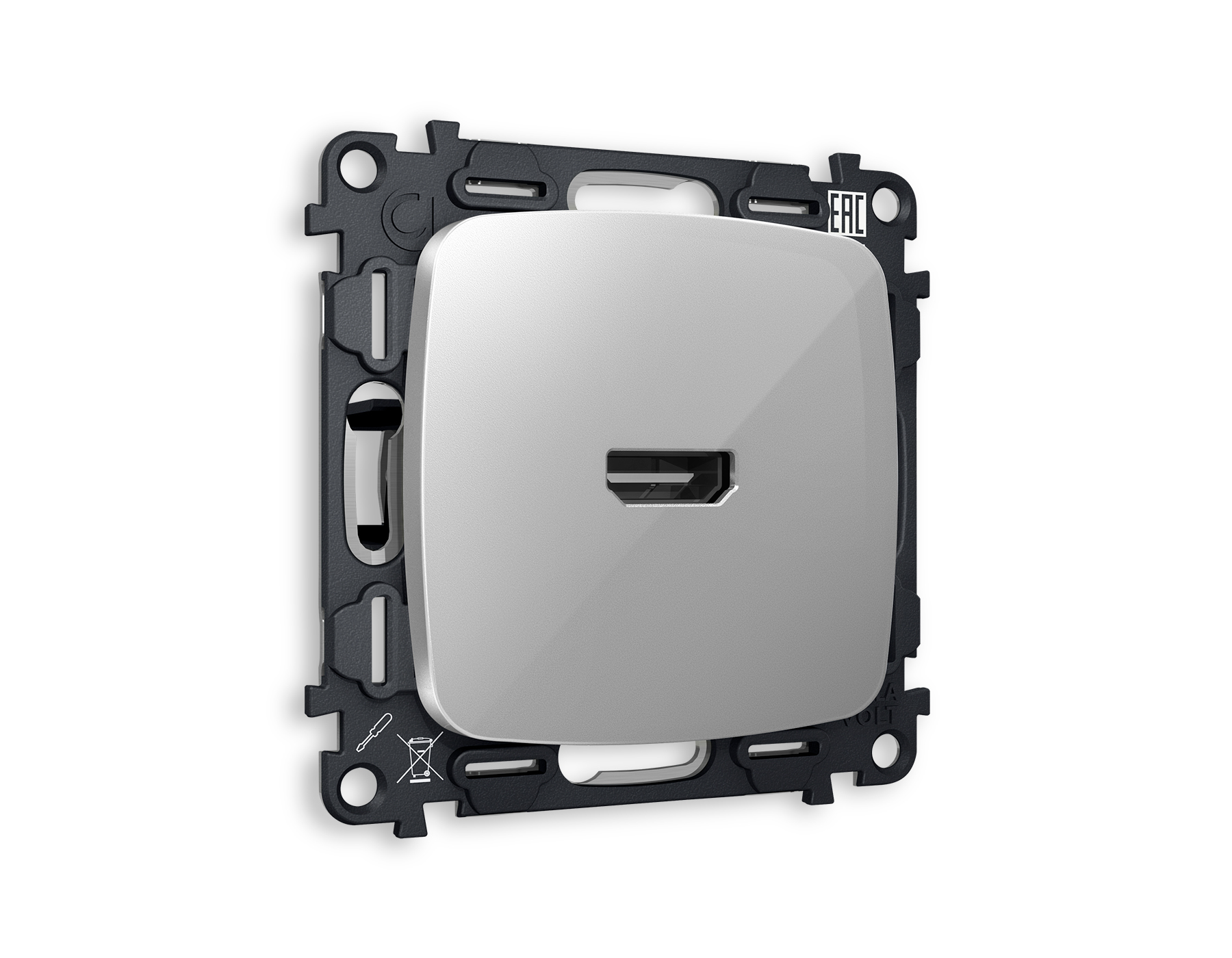 MO414010 Комплект механизма розетки HDMI 2.0 OMEGA Серебро глянец 40V/500mA 2.0GHz 5-18Gbit/s QUANT (OP4140, VM222)