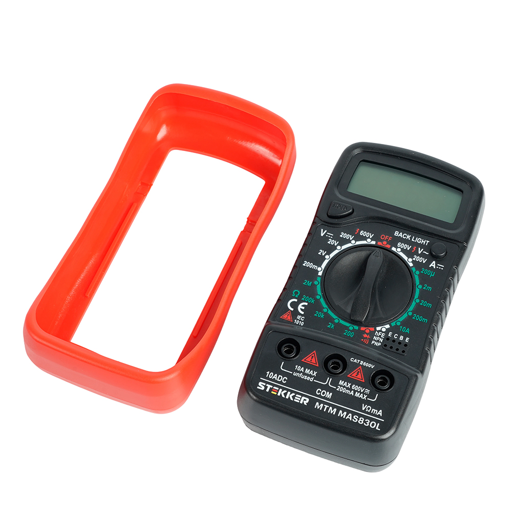 MTM MAS830L Мультиметр цифровой, 1999 отсчетов, батарея крона, ручная регулировка, черный/красный, TM STEKKER