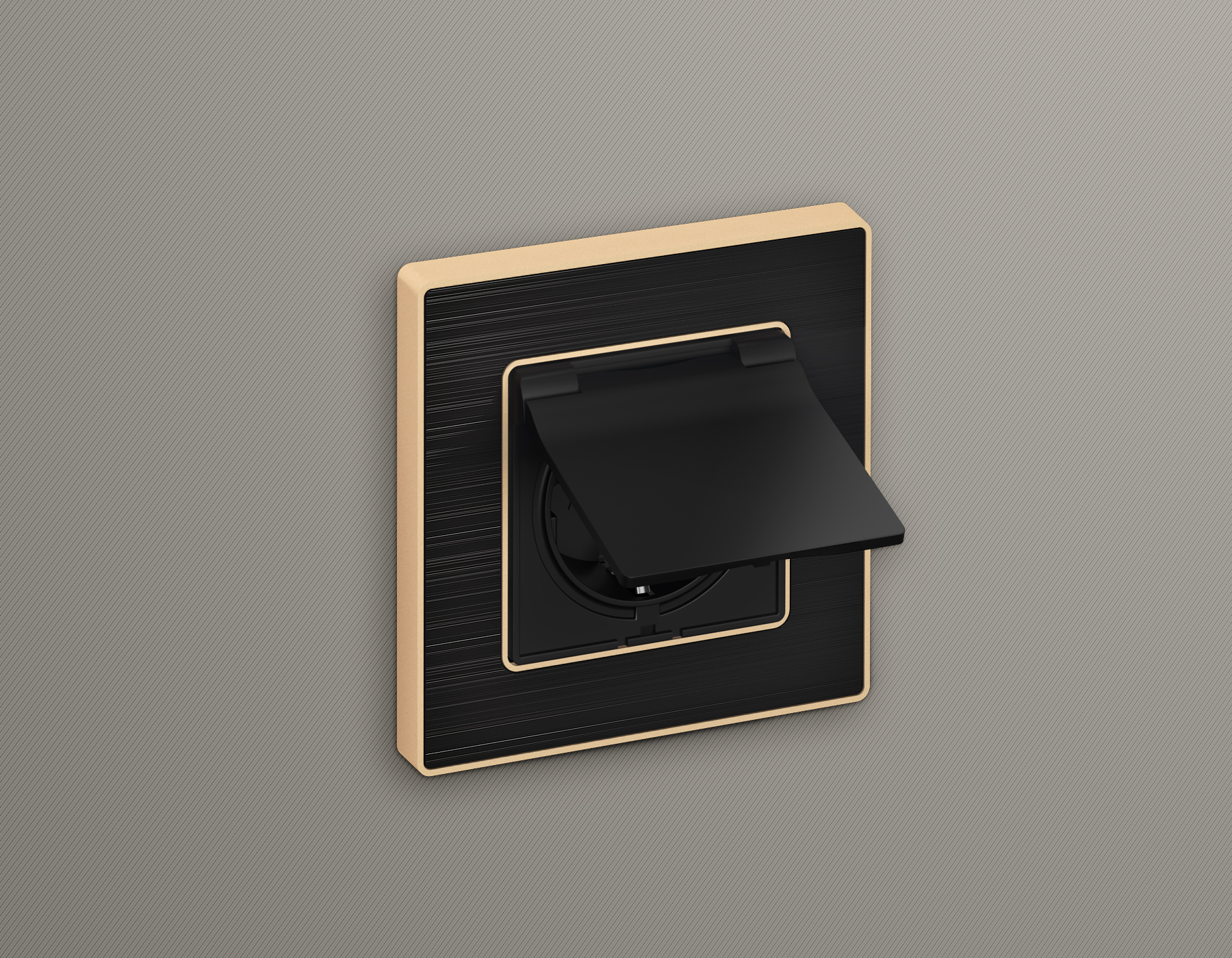 AP8080 Лицевая панель ALFA (Черный матовый) для электрической розетки с/з со шторками и крышкой IP44 QUANT