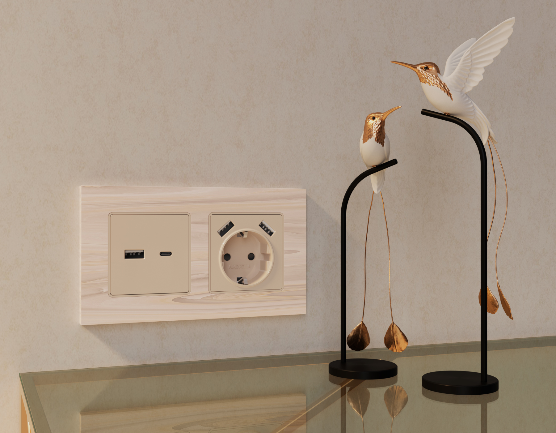 AP3310 Лицевая панель ALFA (Бежевый матовый) для розетки 2USB A+C QUANT