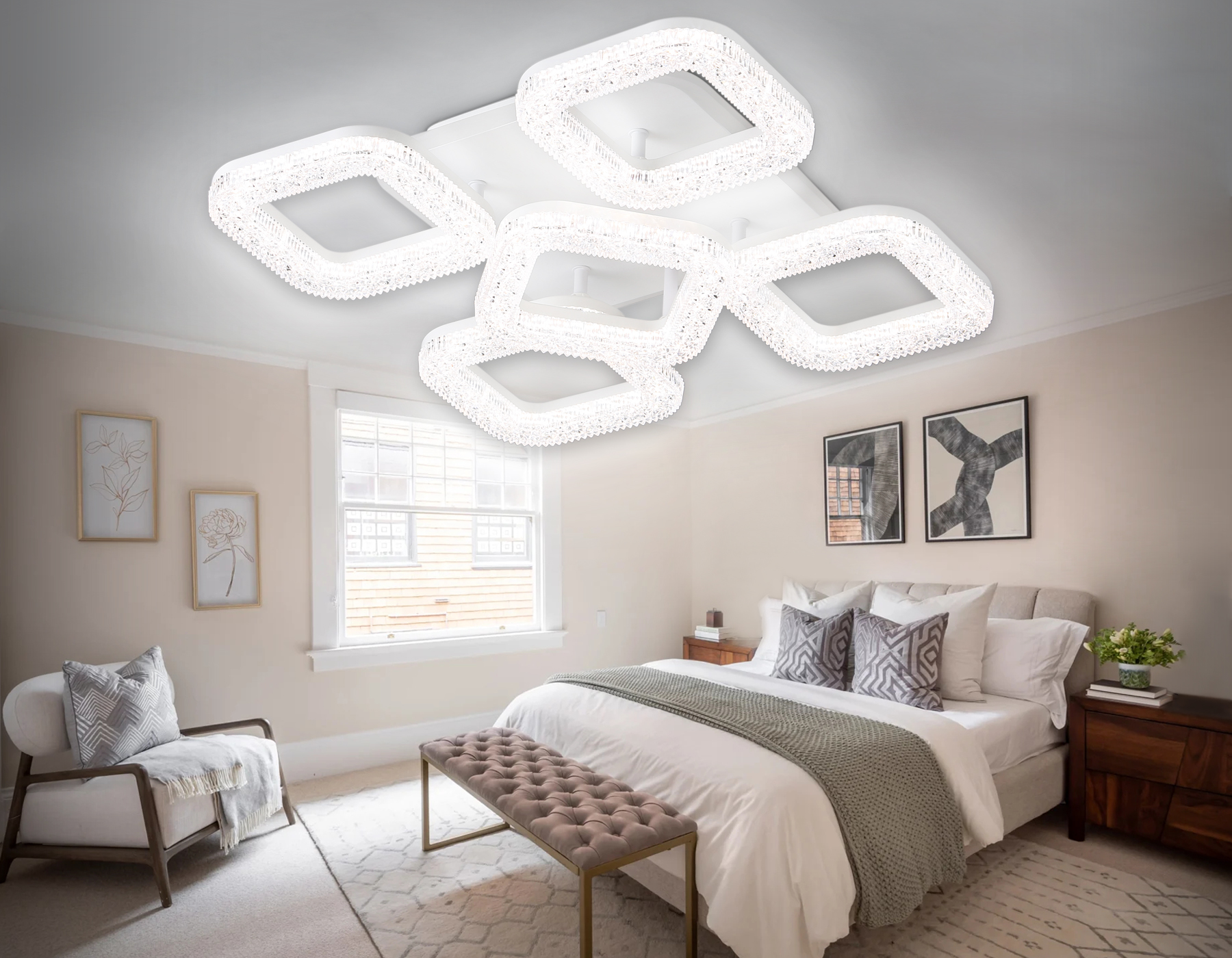 Потолочный LED светильник FA3914/4+1 WH белый 80W 3000K/4200K/6400K 380*380*110 (ПДУ РАДИО 2.4G)