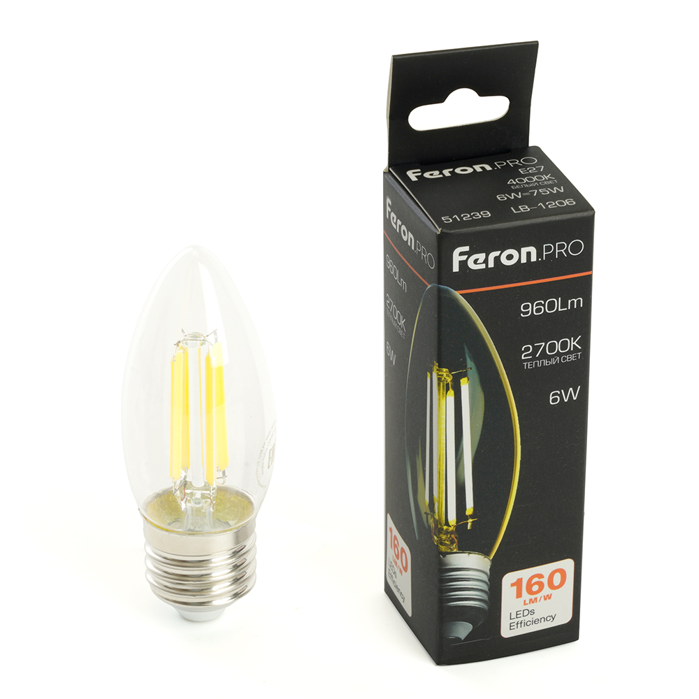 Лампа светодиодная Feron.PRO LB-1206 Свеча E27 960LM 6W 175-265V 2700K Лампа светодиодная Feron.PRO LB-1206 Свеча E27 960LM 6W 175-265V 2700K