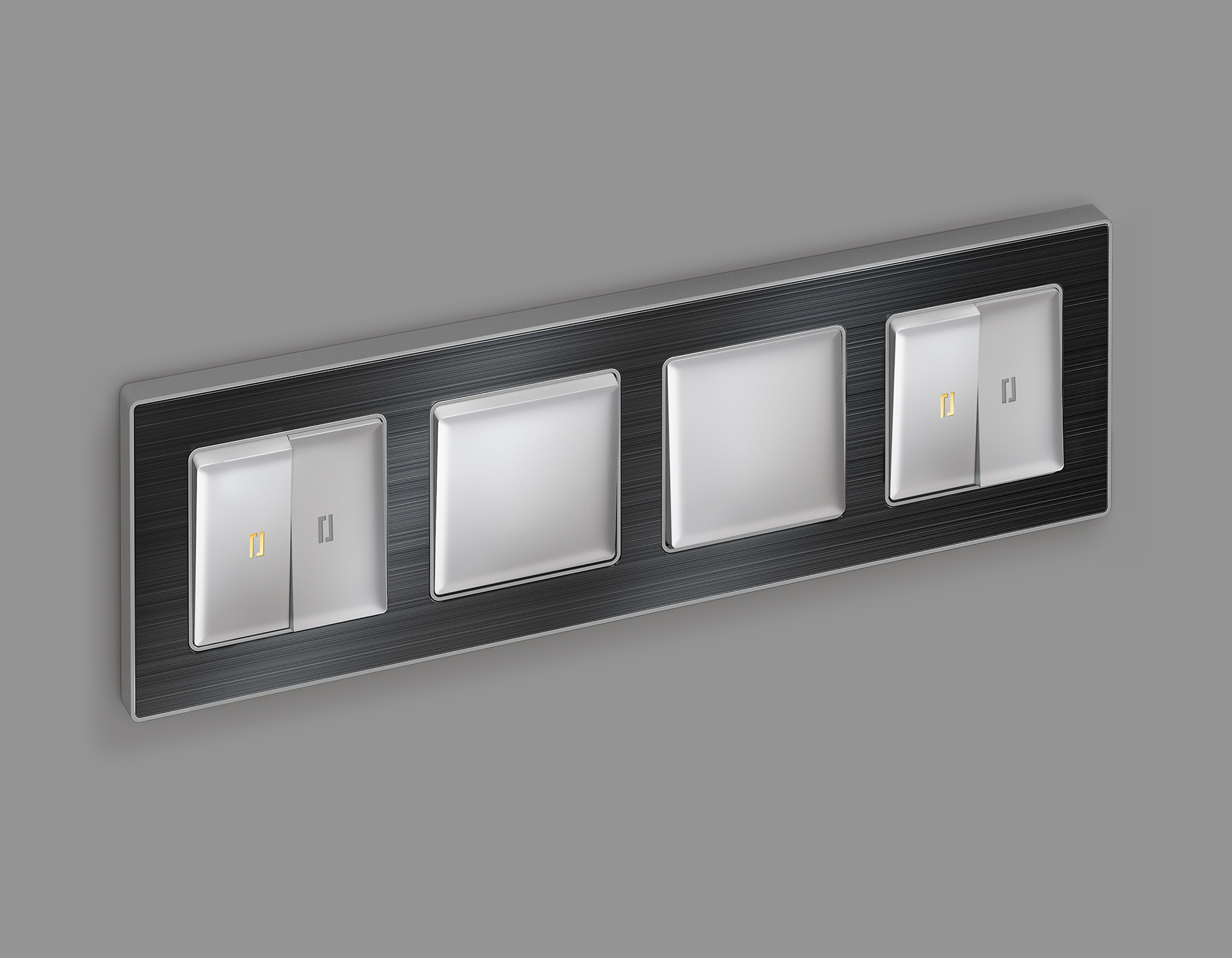 MA404030 Комплект механизма 2-кл проходного выключателя с подсветкой 3200K ALFA Серебро глянец QUANT (AP4040, VM120, G22Y)