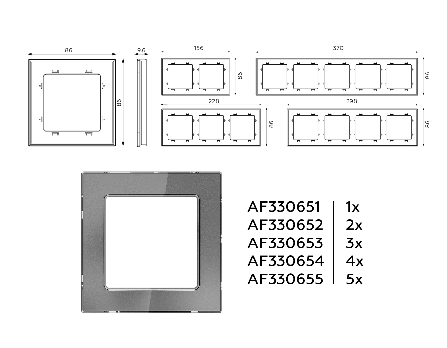 AF330654 Рамка ALFA Platos (Антрацит серый Стекло органическое) 4-ая
