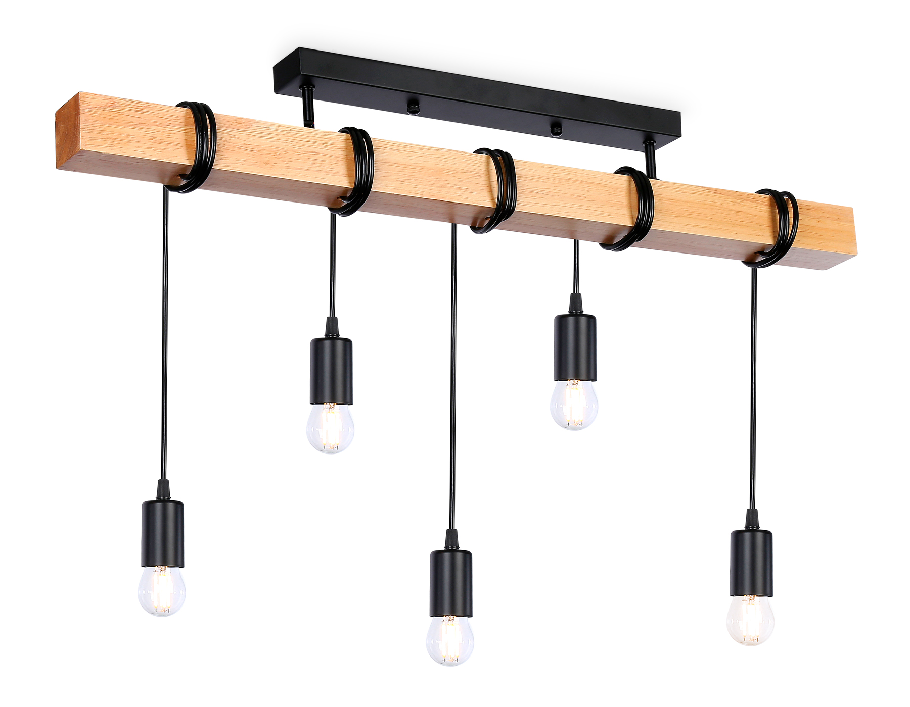 Подвесной светильник TR8183/5 BK/LW черный/светлое дерево E27*5 max 40W 800*50*420
