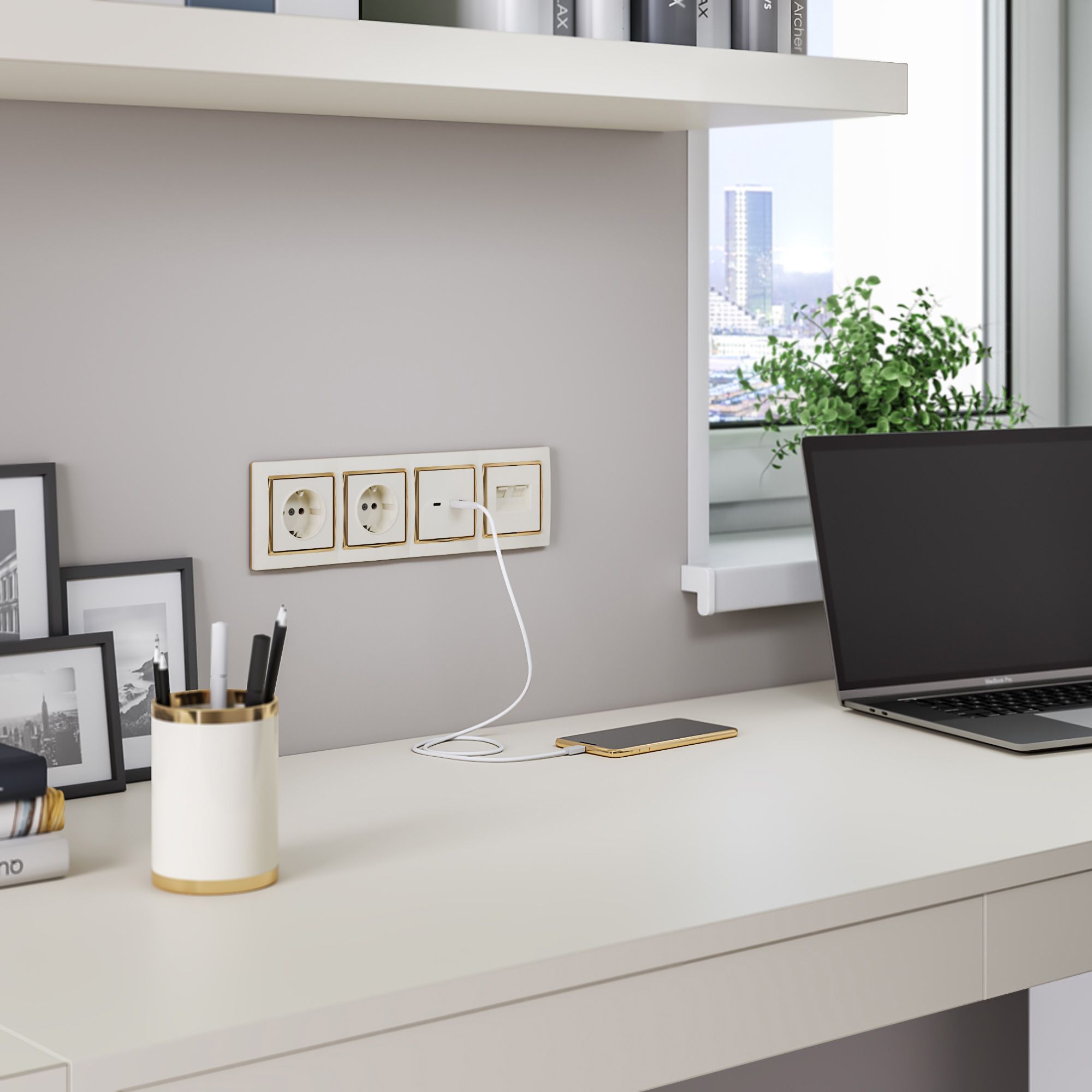 Рамка WERKEL Snabb на 4 поста (слоновая кость/золото) WL03-Frame-04-ivory-GD / W0041932 / a035250