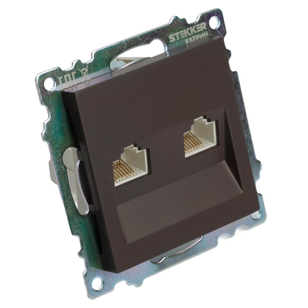 Розетка компьютерная 2-местная RJ-45 (механизм) STEKKER GLS00-7109-04, серия Катрин, шоколад